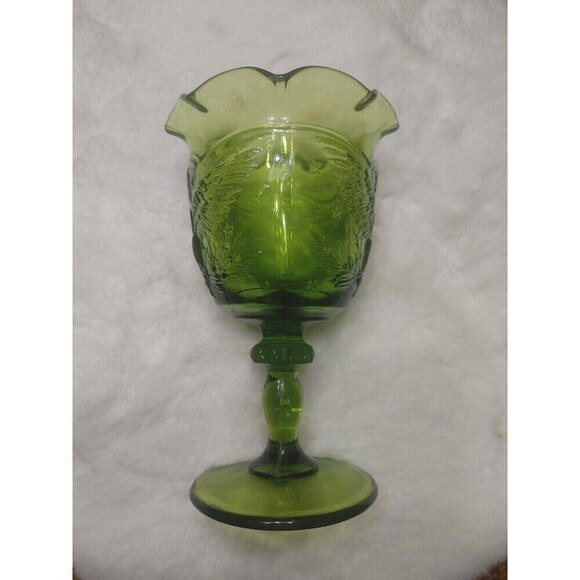 L.E. SMITH VINTAGE GREEN GOBLET Embossed AMERICAN EAGLES AND STARS - Picture 4 of 9